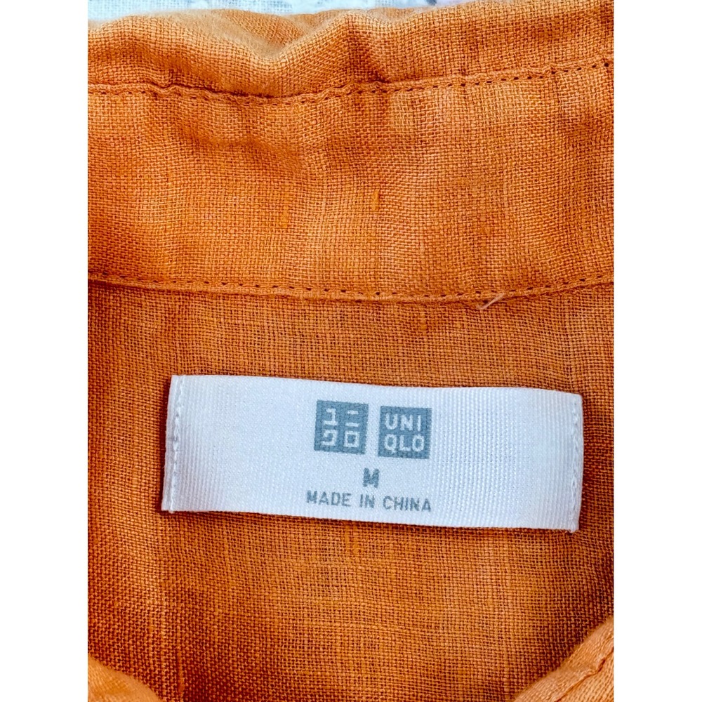 UNIQLO Linen Orange Button Up Shirt Long Sleeve Collared Top Size‎ M - Picture 7 of 9
